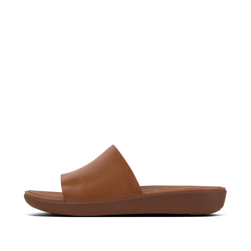 Fitflop Womens Slides Brown - Sola Leather - 62KEJDRNW